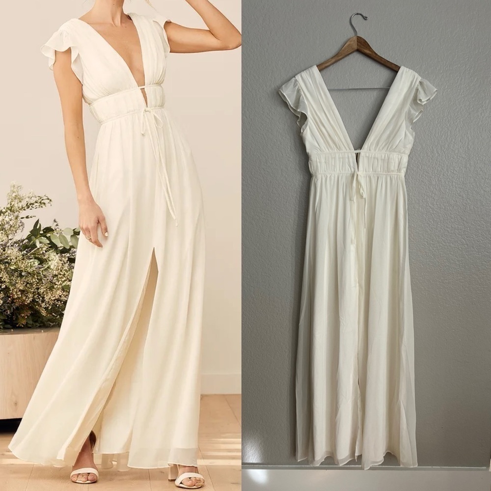 NWOT I'm All Yours Cream Ruffled Maxi Dress